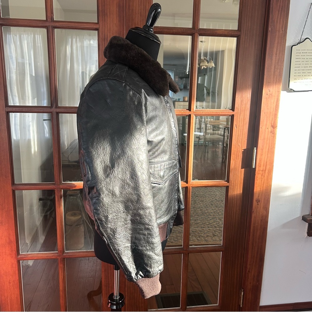 Vintage LL Bean G-1 Goatskin Leather Bomber Flight Jacket 42 Wool Quilt Lined - Picture 5 of 16